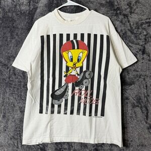 Vintage 90s Tweety Bird Roller Skating T-Shirt Looney Tunes White One Size